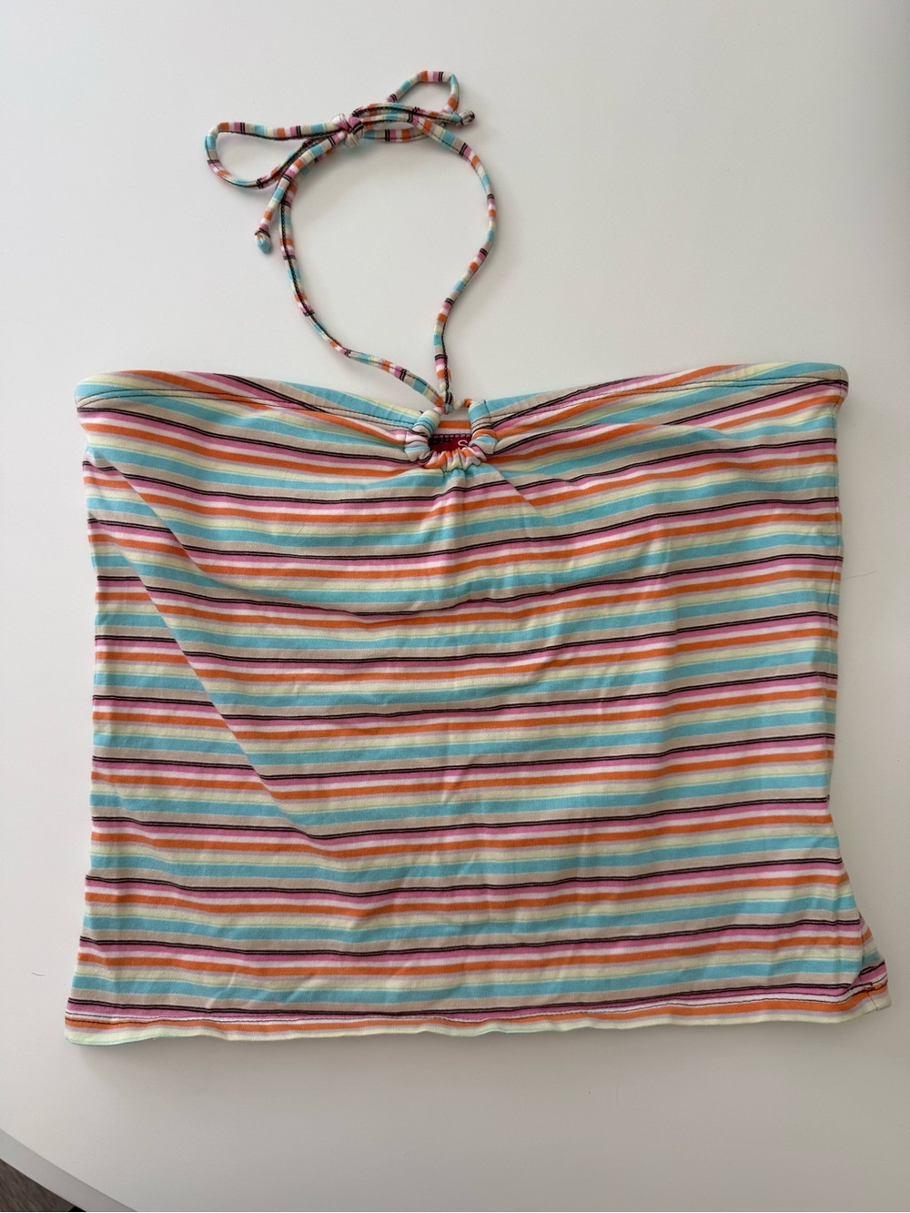 Y2K SO Rainbow Striped Halter Tube Top 🌈✨